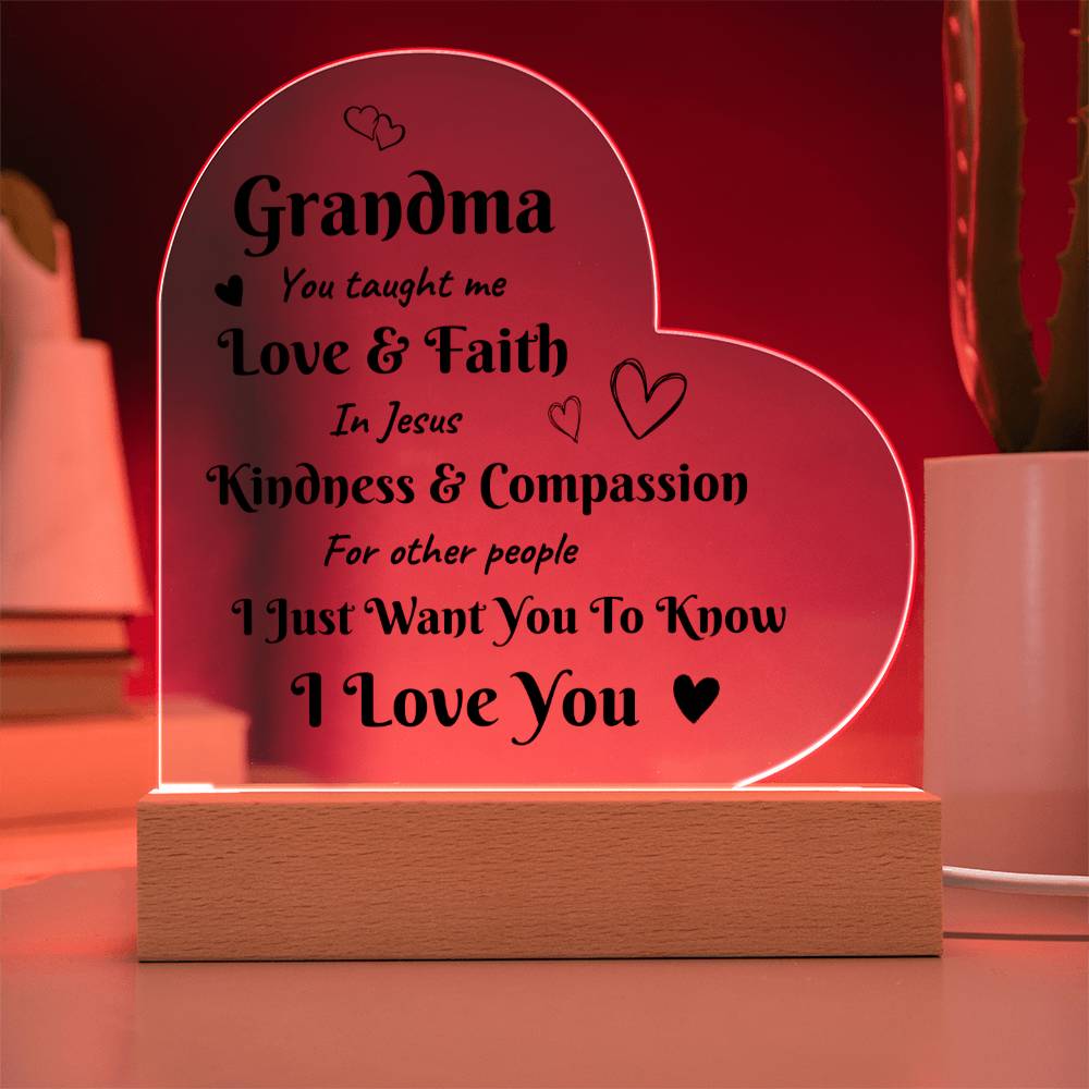 Acrylic Heart Plaque with Optional LED Nightlight -Grandma