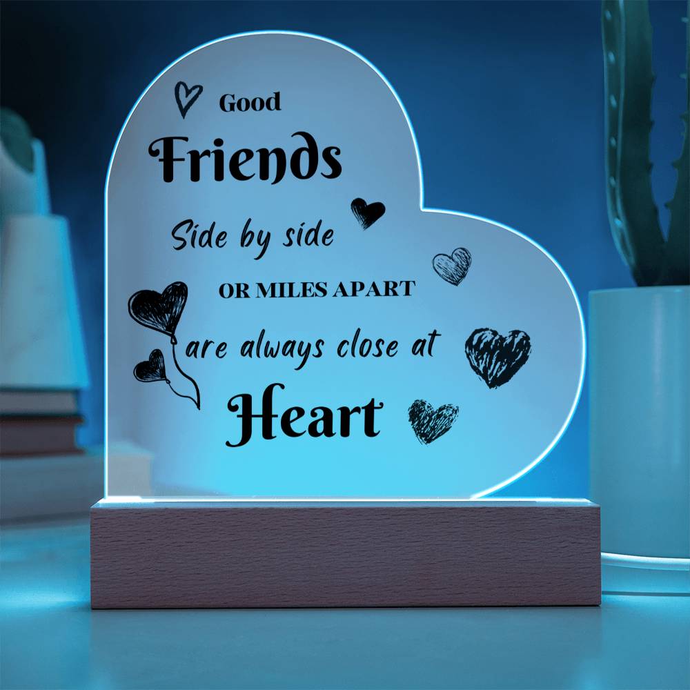 Acrylic Heart Plaque with Optional LED Nightlight -Friends