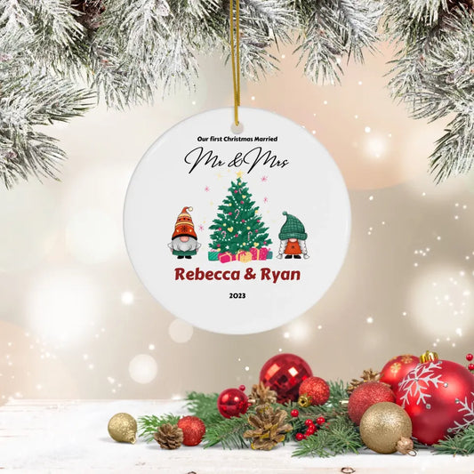 Personalized  - First Christmas Married, Gnome, Christmas Tree